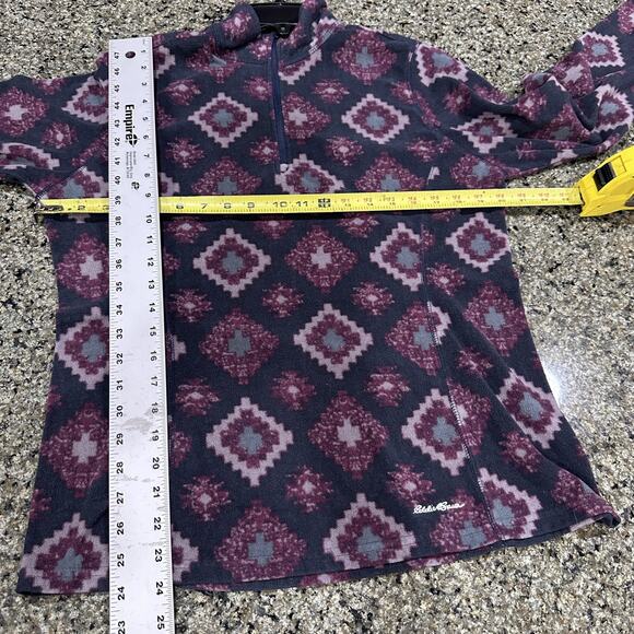 Eddie Bauer Pullover Women L Fleece Half Zip Aztec Purple Gray Outdoors Hiking - Picture 3 of 7